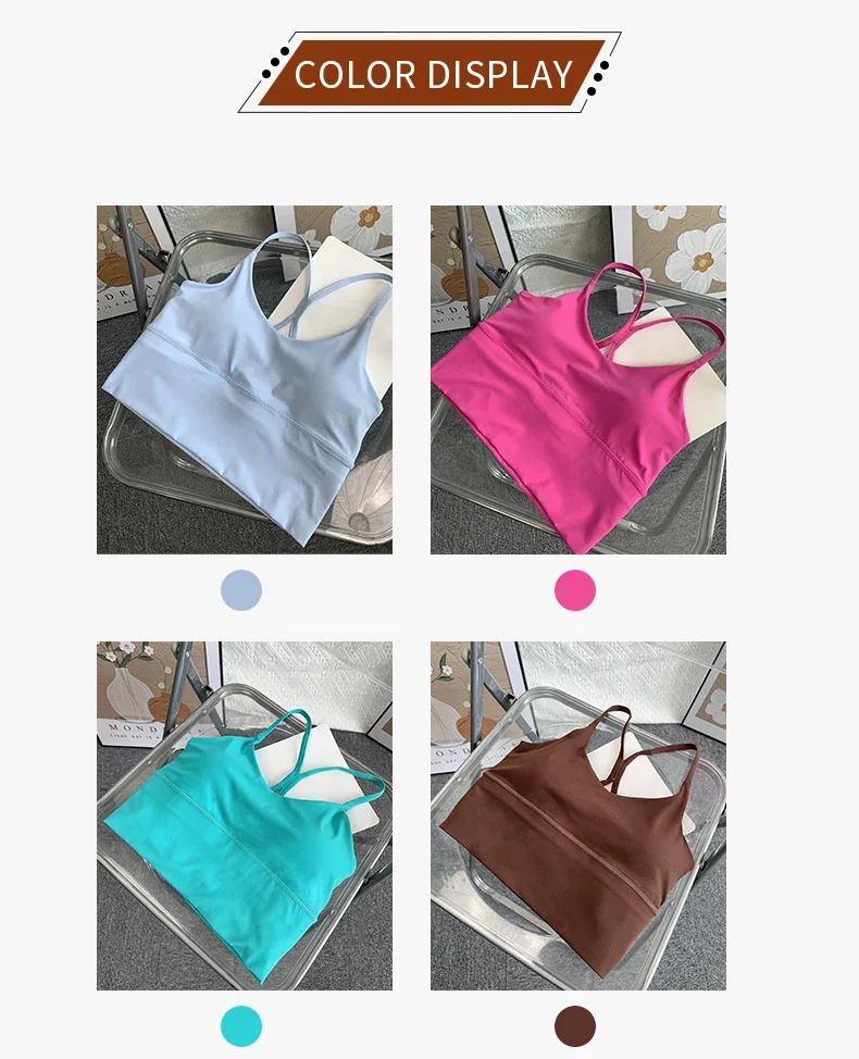 Mode Sexy Kreuz Zurück Kleine Schlinge Yoga Unterwäsche Frauen Atmungsaktive Stoßfest Gym Fitness Sport Crop Tops Sportlich Weste – Detail 6
