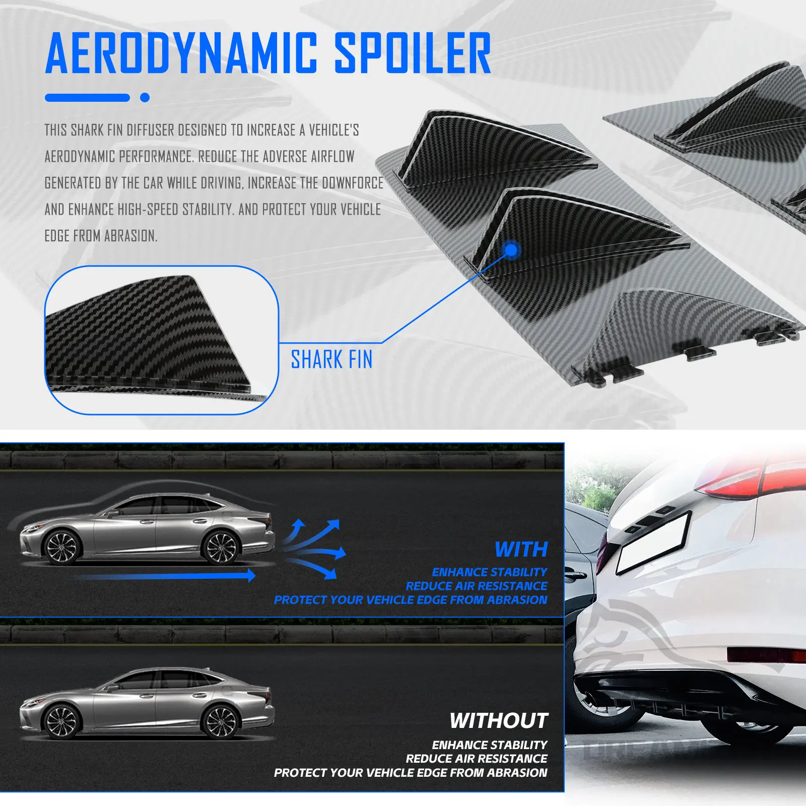 Car Rear Bumper Lip Universal Car Rear Bumper Lip ABS Rear Shark Chassis Fin Style Curved Bumper Lip For Audi A6 A4 A5