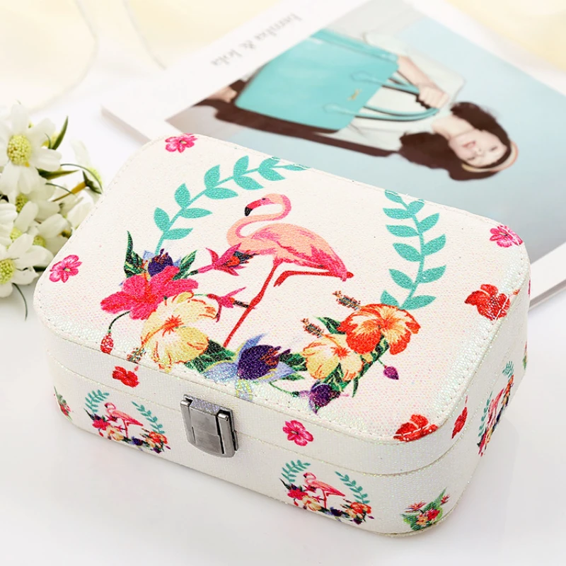 

Portable Travel Jewelry Storage Box Cartoon Pictures PU Leather Jewellery Organizer for Earrings Ring Necklace Display Casket