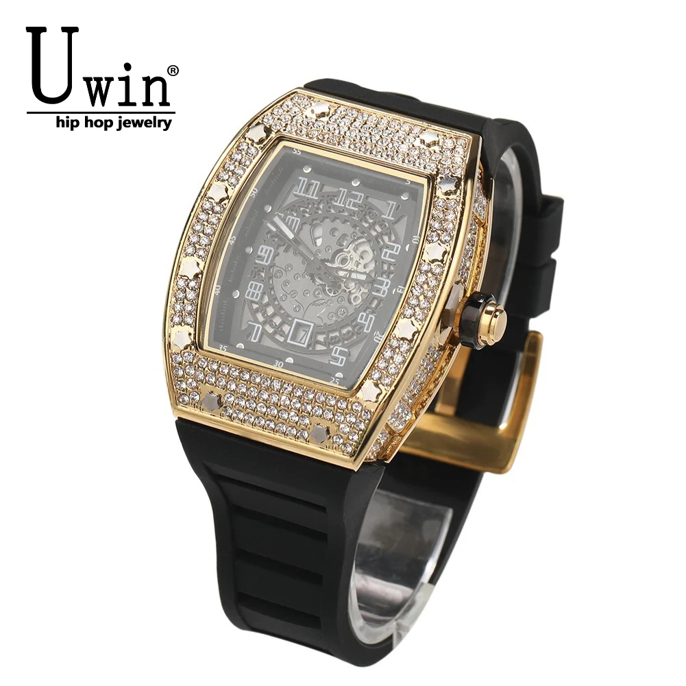 Uwin Sqaure Dial Quartz Watch Full Rhinestones Iced Out Wrist Watches ...