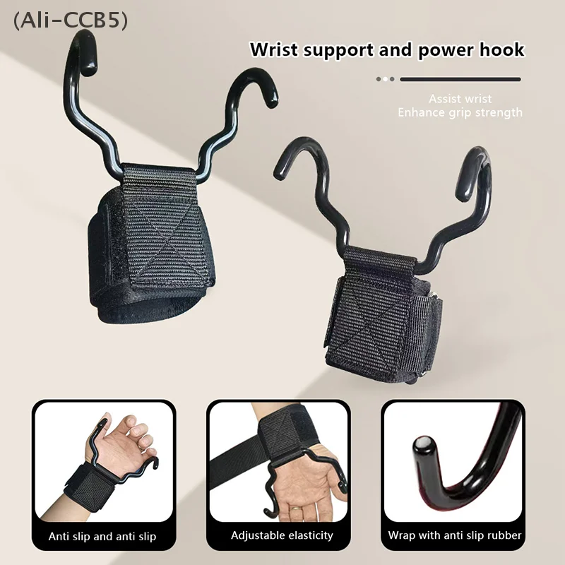 Workout Wrist Hooks 1 Pair Pull-Up Assistance Straps with Heavy Duty Carabiner for Home Gym Deadlifts & Bar Training