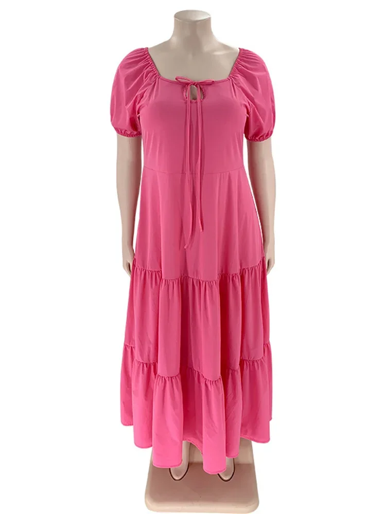 Wmstar Plus Size Dresses for Women Solid Summer Elegant Fashion New Birthday Outfits Party Maxi Dress Wholesale Dropshipping