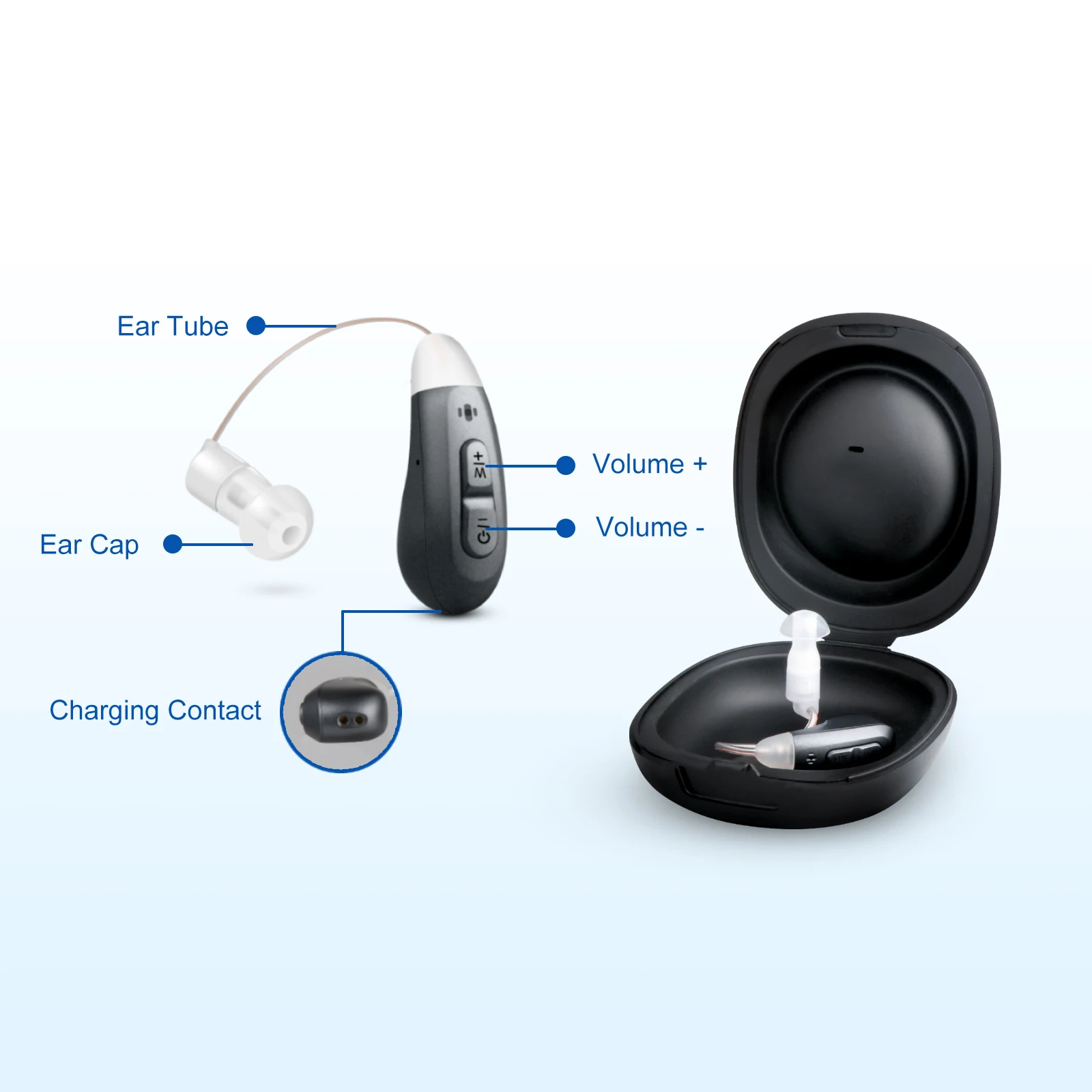 JINGHAO 1Pair Rechargeable Elderly Ear Hearing Aids BTE Visible Hearing Amplifier with Charger Dock Sound Device Grey 3