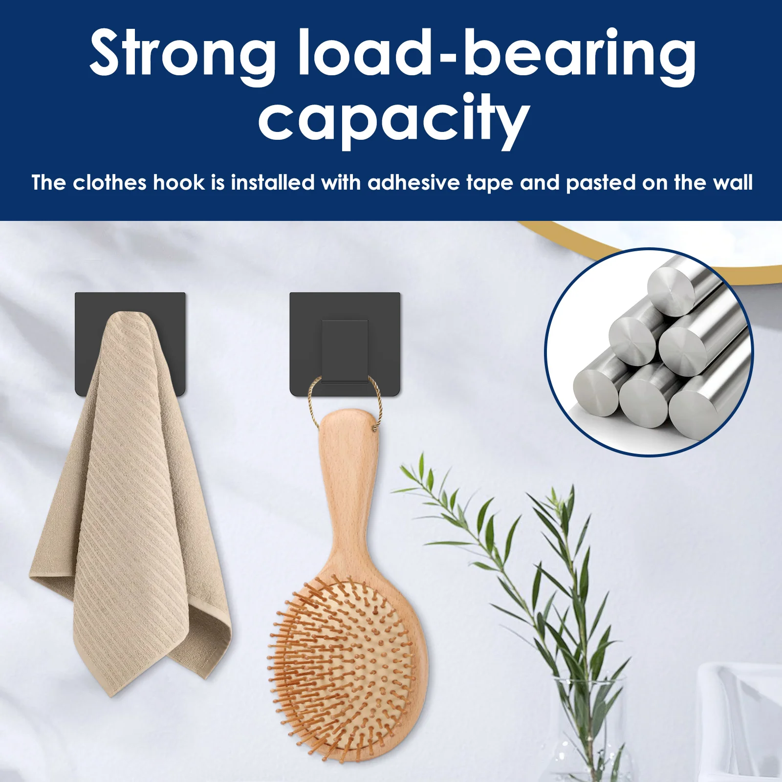 2-6Pcs Self Adhesive Bathroom Wall Hook Stainless Steel Strong Adhesive Towel Coat Hanging Rack Kitchen Bathroom Clothes Hook
