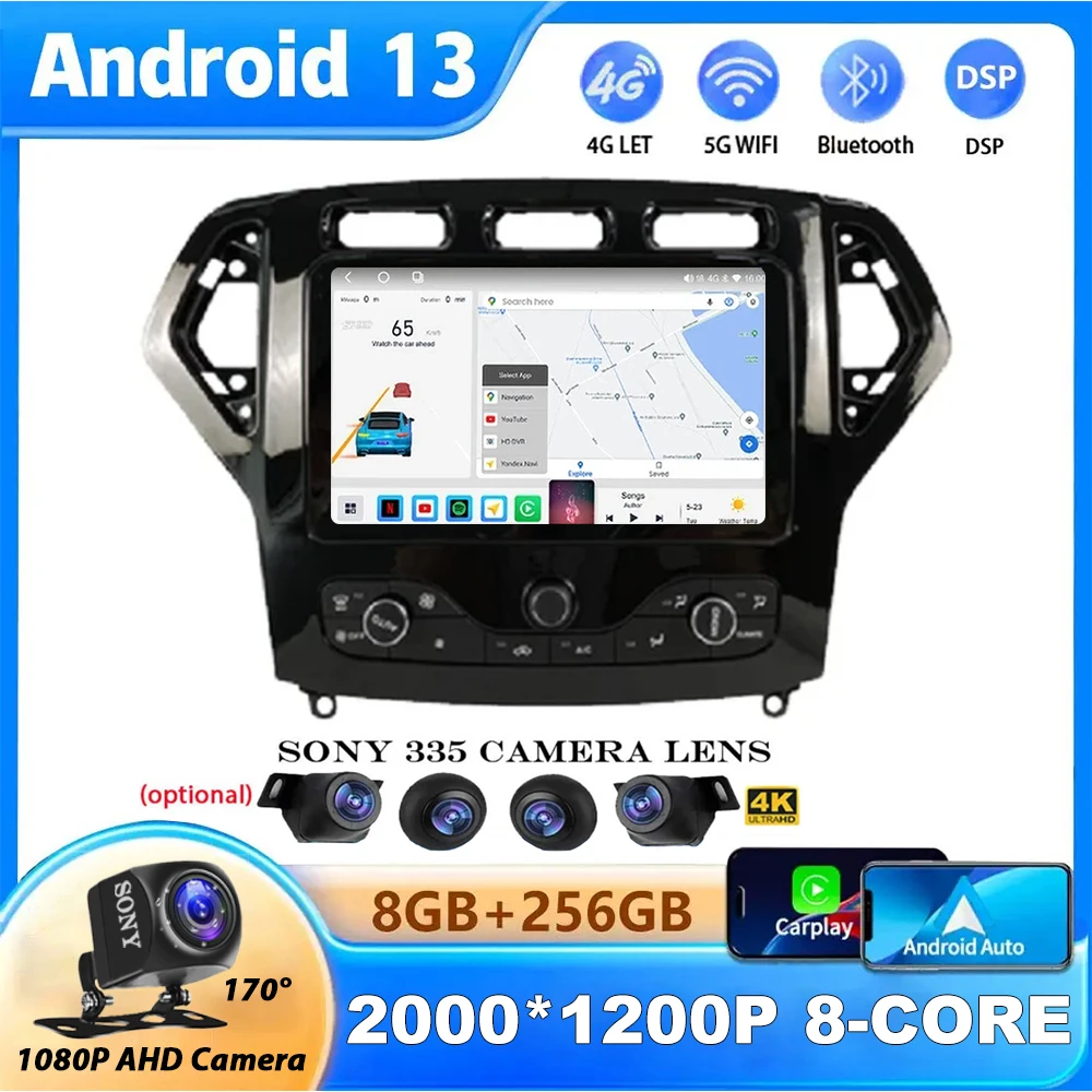 

9 Inch Android 13 For Ford Mondeo MK4 2007 - 2013 Car Radio Stereo ADAS Navigation GPS Multimedia Wireless Carplay Auto RDS 2Din