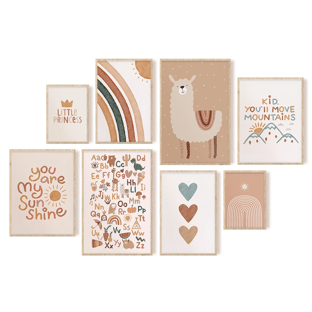 Boho Alphabet Alpaca Rainbow Art Canvas Print Poster Per Immagini A Parete Dipinti Decorativi Kids Nursery Decor Baby Room Camera Da Letto