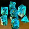 Unpainted Shimmery Sharp Edge DND Dice Set with Golden foil, Handmade 7 Piece Razor Edged Polyhedral RPG Dice Set 3