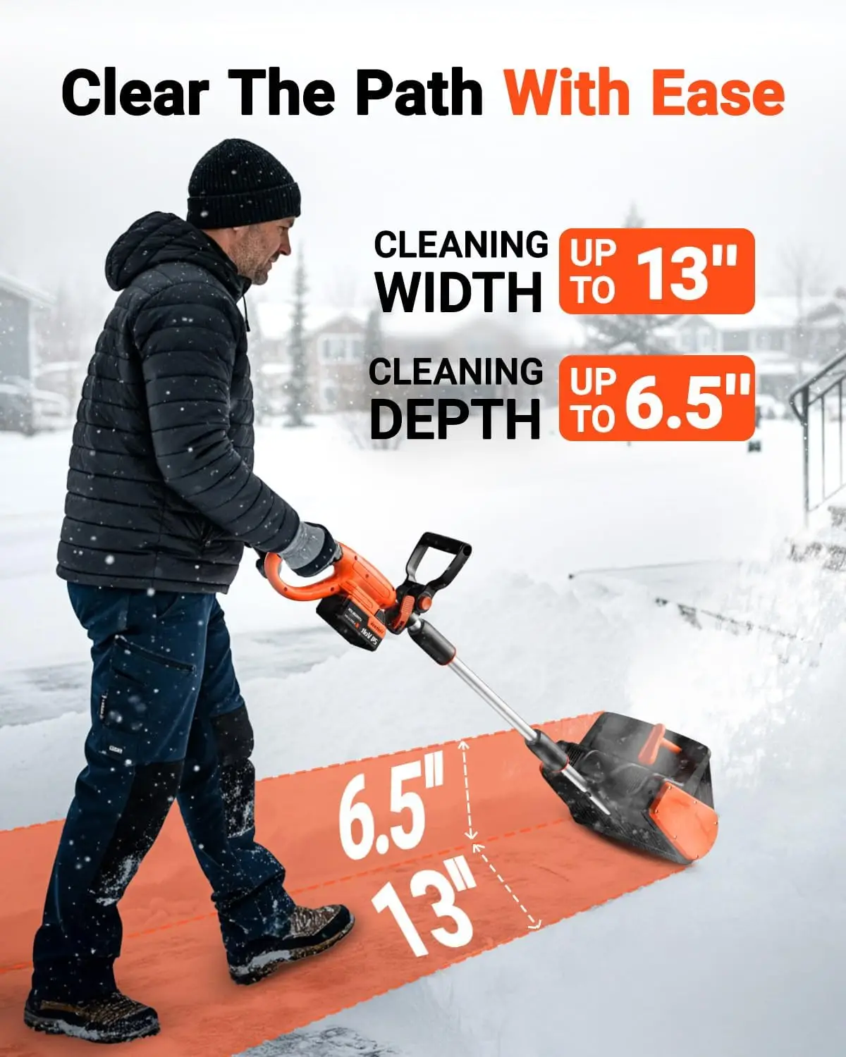 Cordless Snow Shovel, 24V | 13-Inch | 4-Ah Cordless Snow Blower, Battery Snow Blower with Directional Plate & Adjustable Front