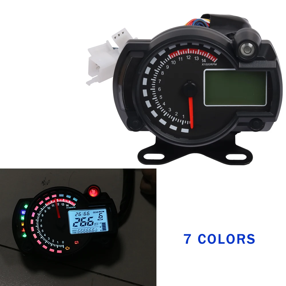 Universal 7 Colors 15000 RPM Motorcycle LCD Digital Speedometer Tachometer Gauge Universal 7 Colors 15000 RPM Motorcycle LCD Digital Speedometer Tachometer Gauge