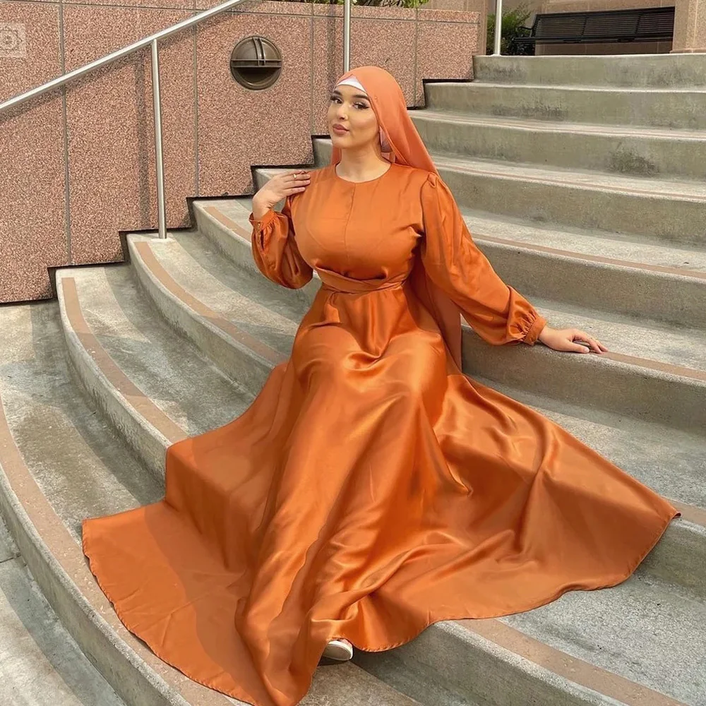 Muslim Ethnic Style Abaya Middle East Malay Casual Simple Women's Pink Evening Dress Autumn New Elegant Solid Color Ladies Robe
