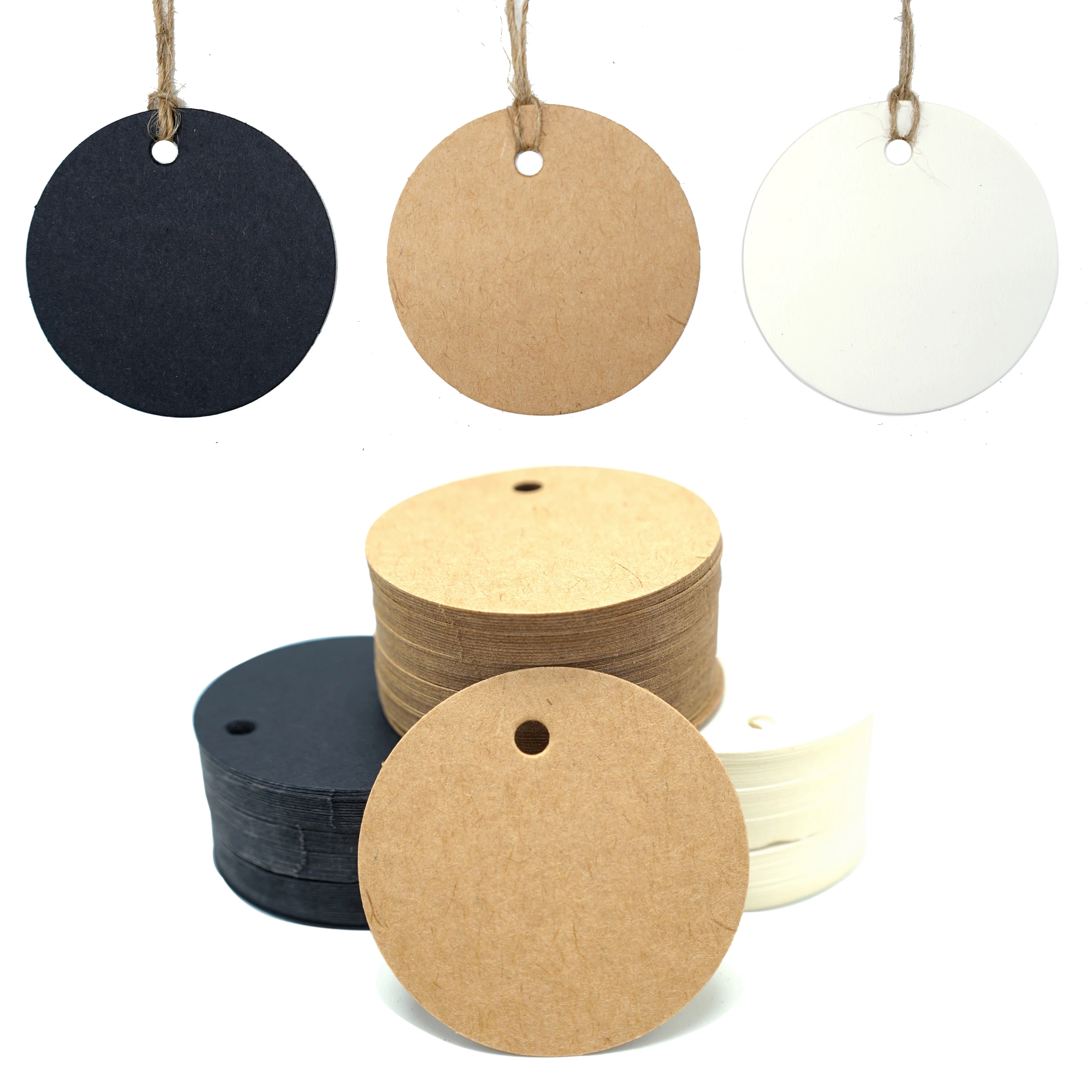 

White Black Brown Kraft Paper Tags Round Luggage Note Wedding Invitations Cards Blank Price Hang Tag 5cm 100pcs/lot