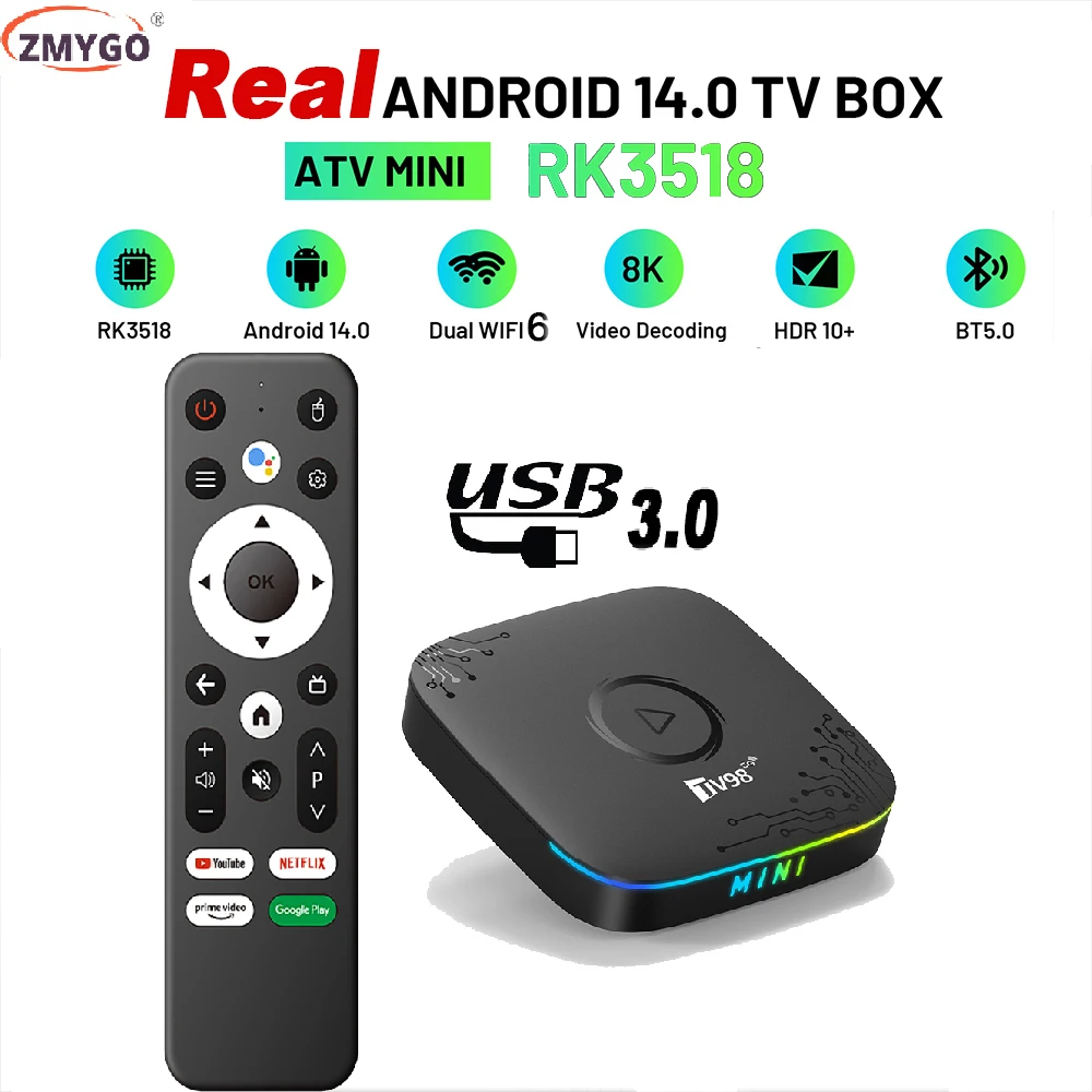 Boîtier Android TV 14 M1 Plus – 4Go/128Go, RK3528 Quad Core, WiFi 6, 4K HDR10, Contrôle Vocal
