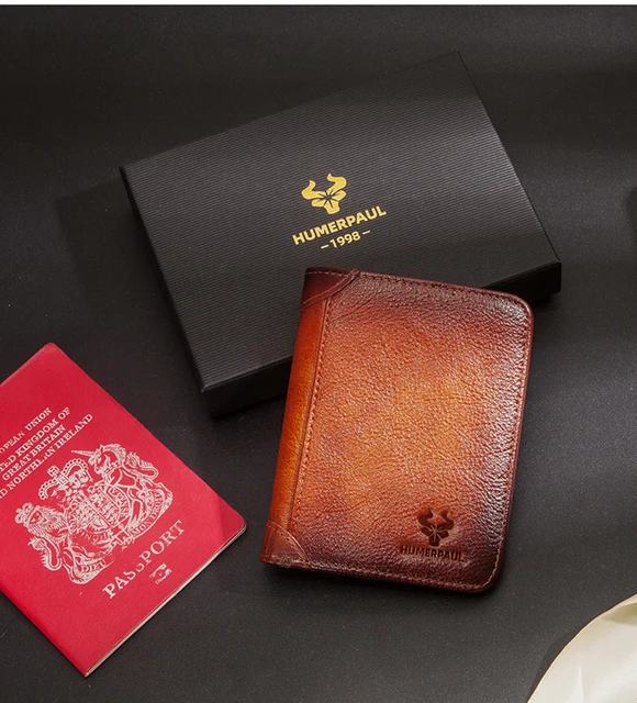 Portafoglio Protettivo RFID In Vera Pelle Per Uomo Porta Soldi Sottile Con  Tasca Frontale A Tre Ante Porta Carte Di Pelle Bovina Con Strato Di Testa 