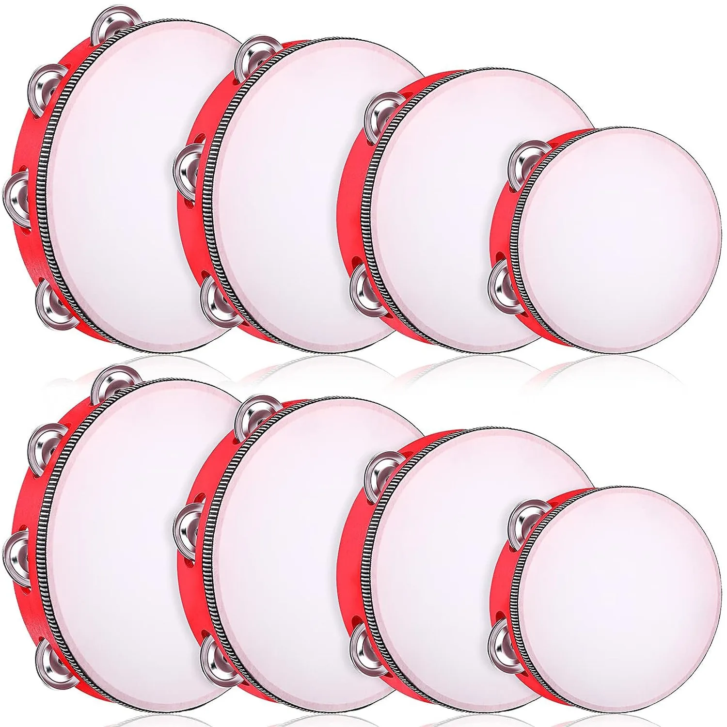 1Pc Wooden Tambourine 4/6/8/10-Inch Red Rim with Metal Jingles Musical Educational Percussion Instrument for Concert Church Pa