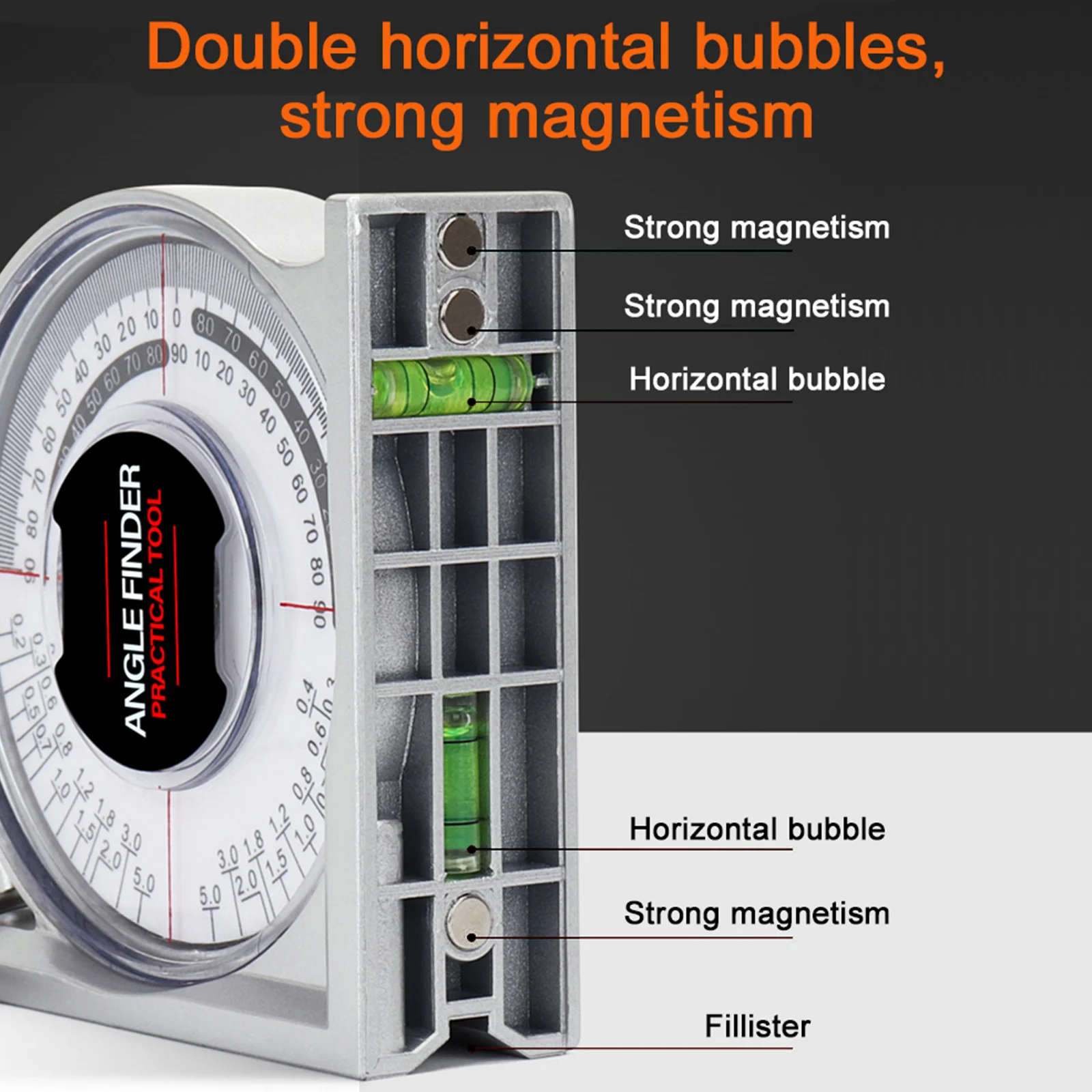 Dial Angle Finder Protractor Magnetism Inclinometer Level 0-180 Degree Angle Gauge Woodworking Measuring Tools Slope Scale Level 2