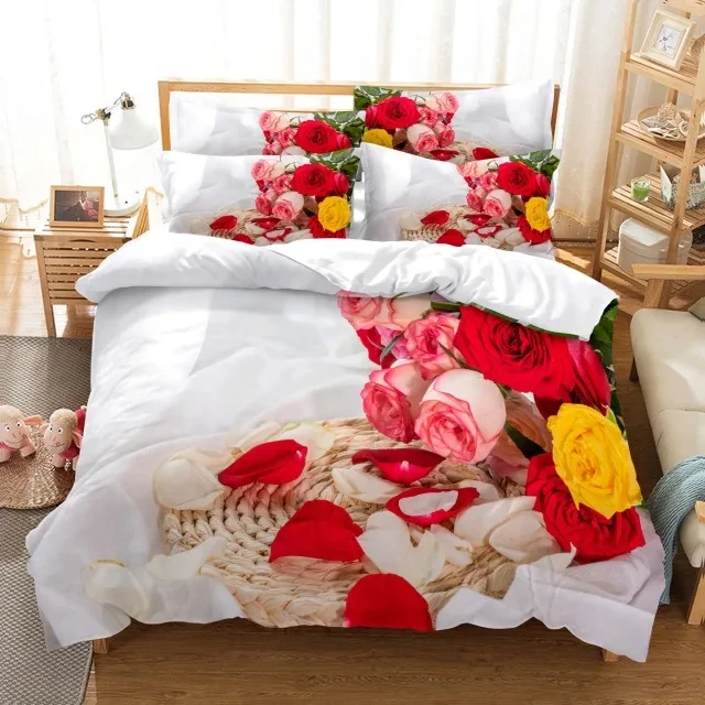 

3d Flower Valentine's Day Wedding Bedding Set Luxurious Rose Heart Love Duvet Cover Queen Twin Size Pillowcase 2/3 Pcs Custom