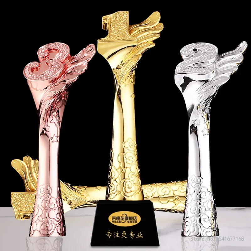 Customized Resin Trophy with Lettering Base, Plating Gold and Silver Copper, Plating, 1,2,3, Competition, Award, Home Decor, 1Pc