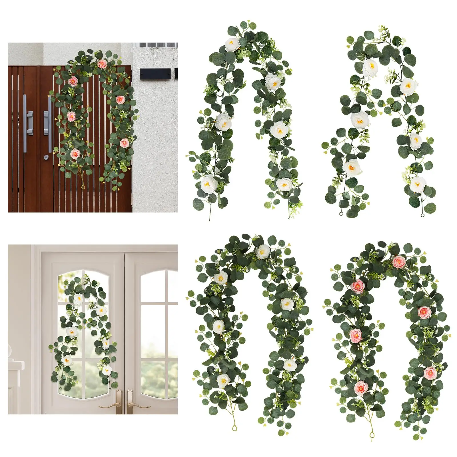 Eucalyptus Garland with Flowers Artificial Vines Greenery Garland Hanging Plants for Indoor Outdoor Holiday Wedding Party