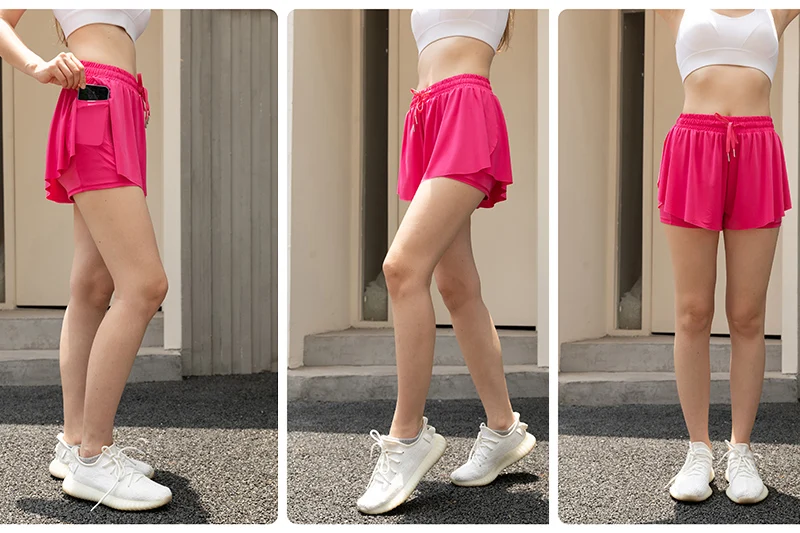 VITALINOVO 2-in-1 fließende Laufshorts für Damen, doppellagig, sportlich, Workout, Biker-Shorts, hohe Taille, für Fitnessstudio, Yoga, Tennisröcke – Detail 14