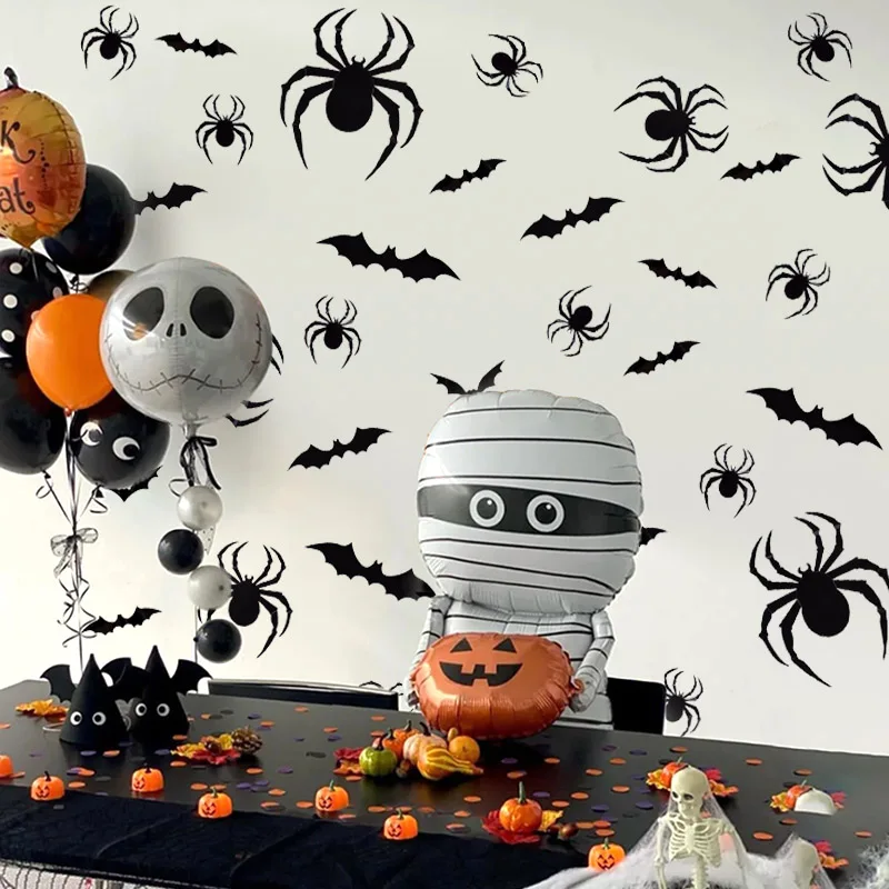 48Pcs 3D Bat Wall Sticker Black Spider Ghost Halloween Decoration for Party Home Bedroom Bar Halloween Horror Props Supplies