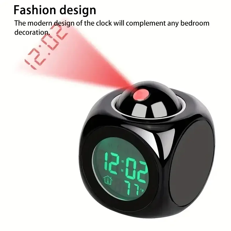 Sveglia a proiezione Display a soffitto Snooze Orologio da tavolo da scrivania Orologio a proiezione digitale multifunzione vocale Display della temperatura - immagine 2