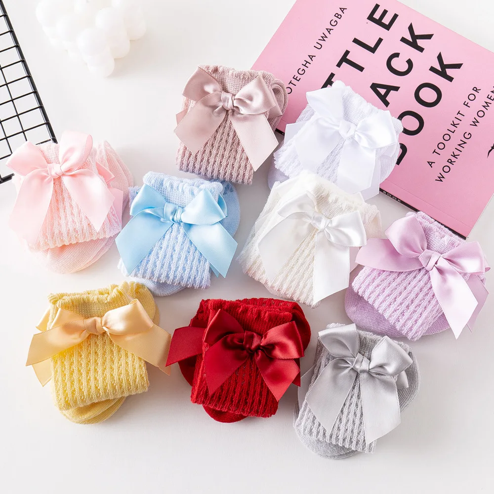 

Spring Summer Baby Girl Socks Large Bow Mesh Long Socks Soft Thin Breathable Girls Stockings Newborn Baby Stuff For 0-2 Years