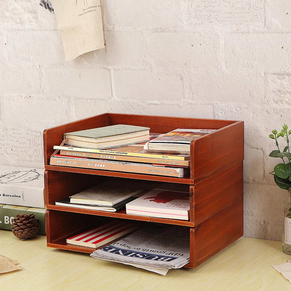 

Органайзер для офисных документов, деревянное настольное украшение для всякой всячины, книжная полка «сделай сам», мелкие предметы, контейнер для книг