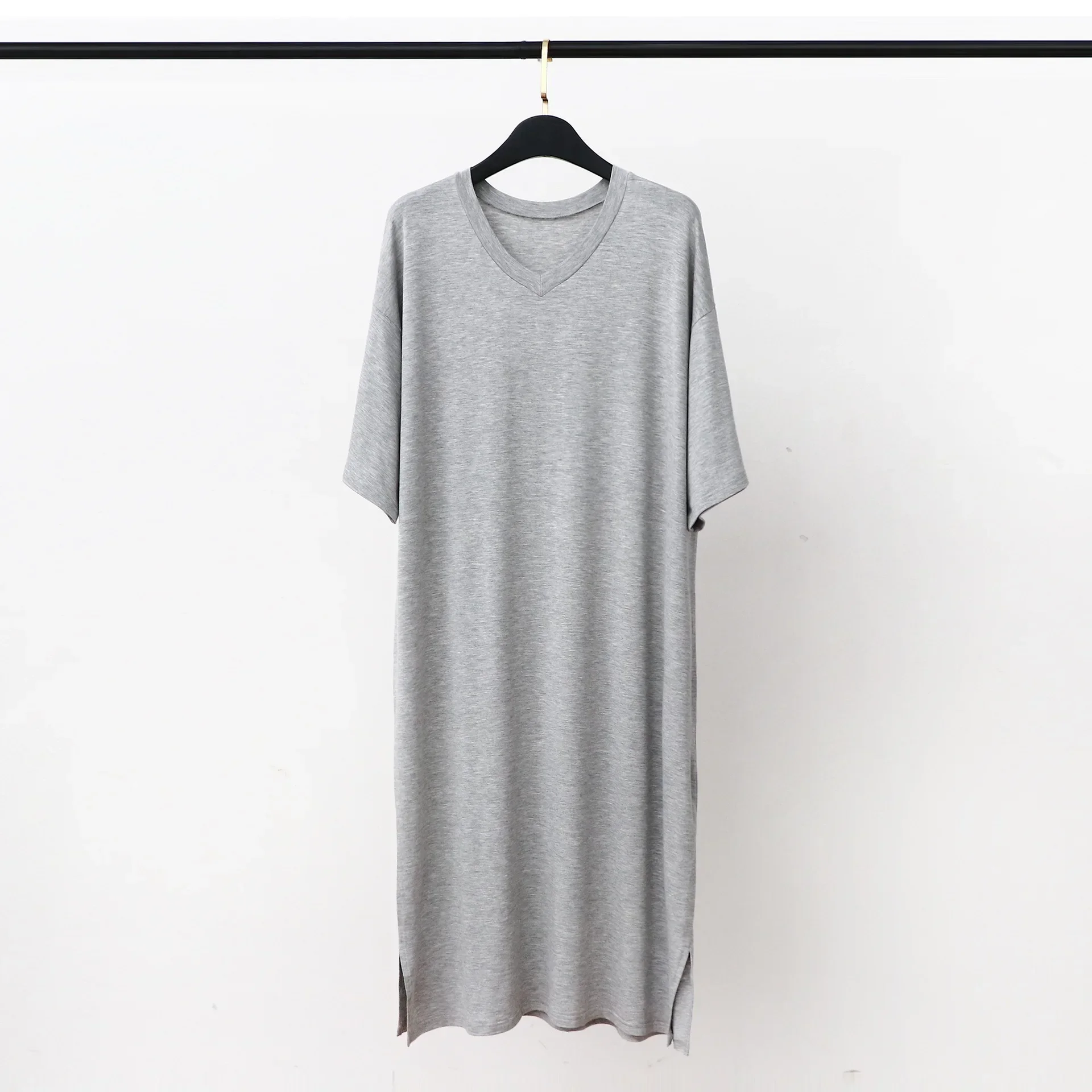 Modal Pajamas Home Clothes Men's Short-sleeved V-neck Mid-length One-piece Nightgown Loose Large Size Mens Cotton Bathrobe cotton bathrobe