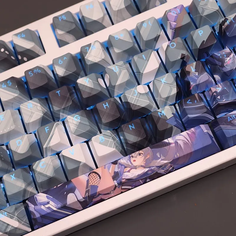 Pbt Dye-subbed Anime Gaming Key Caps Conjunto de 108 Conjuntos de Honkai Star Rail Silver Wolf Keycaps Teclas Retroiluminadas 61 87 104 108 Layout - Imagem 6