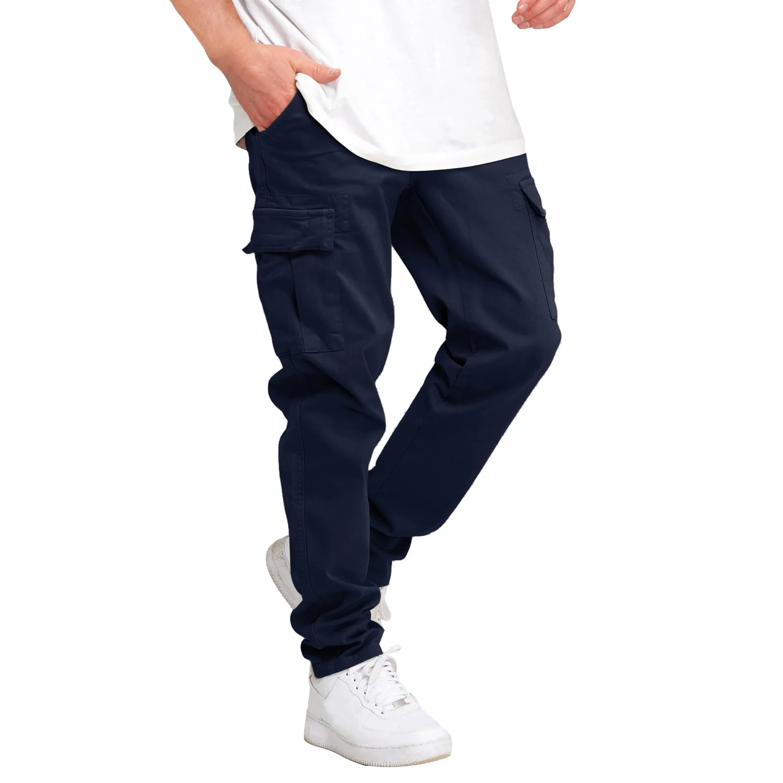 Mens Casual Waist Solid Color Sports Hat Multi Woven Pocket Foot Rope Solid Pants Street Cargo Tie Mens Cargo Pants Workout