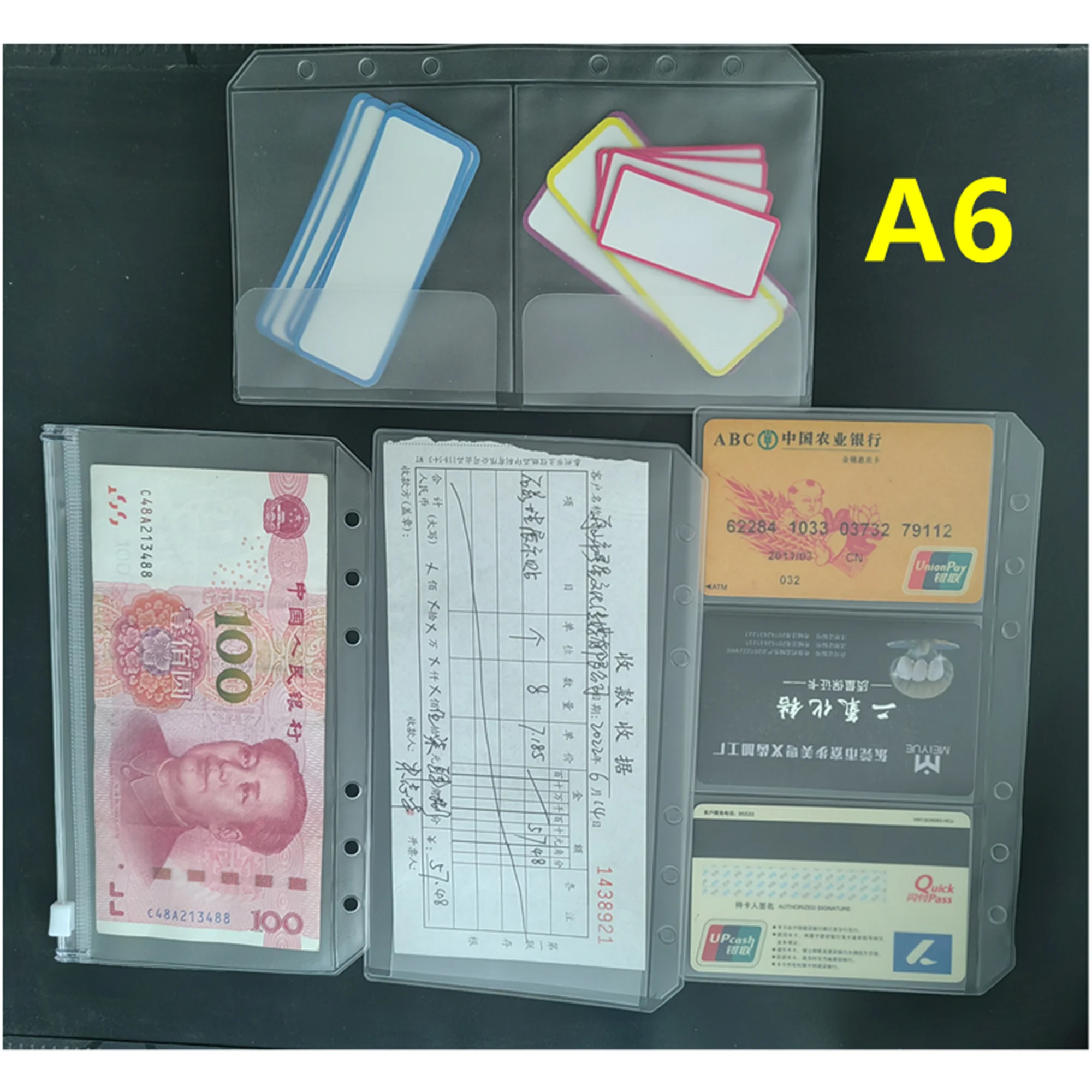 Binder Pockets A6 Binder Pockets 6 Holes Cash Envelopes For Budgeting Clear Zipper Folders For 6-Ring Budget Binder