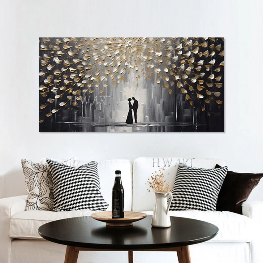 

Gold Foil Textured Abstract Paintings Art And Craft Handmade Wall Pictures Modern Large Size Wedding Room Decor Unframed Canvas