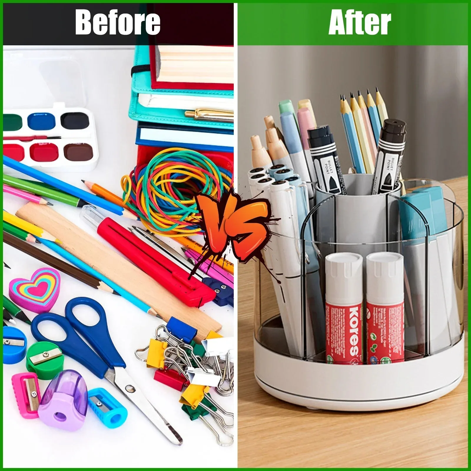 Rotating Pencil Organizer with 6 Compartments 360° Turntable Detachable Cosmetics Storage Box Round Revolving Makeup Brush 4