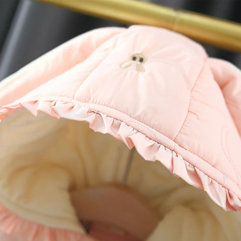 Winter New Cartoon Rabbit Long Sleeved Baby Girl Coat, Pink Thick Warm Children'S Clothing (9 Months -3 Years Old)