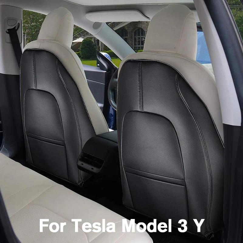 For Tesla Model 3 Model Y Leather Seat Back Kick Protectors Kick Mats