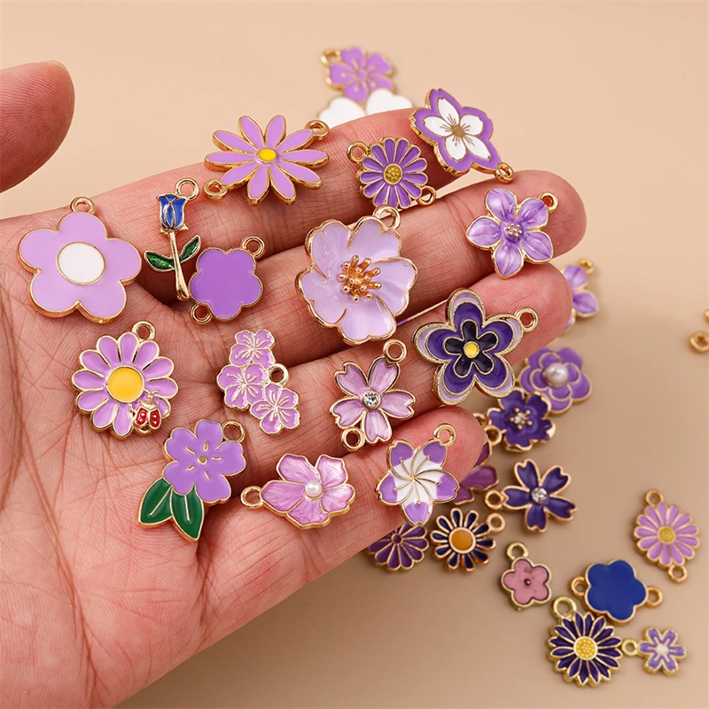 10/20 Stück zufällig gemischte Emaille-Blumenanhänger für die Herstellung von Ohrringen, Halsketten, Armbändern, DIY-Bastelarbeiten, Schmuckzubehör – Detail 11