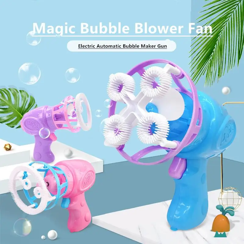 

Children's Electric Fan Bubble Gun Automatic Soap Bubble Blowing Maker Machine Outdoor Game Wedding Party Gift Kid Birthday Toy