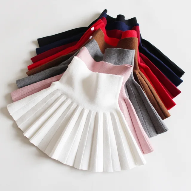 1 pièces filles jupes en tricot bébé automne hiver princesse jupes plissées enfants étudiant taille haute Mini Tutu jupes enfants robe unie 1