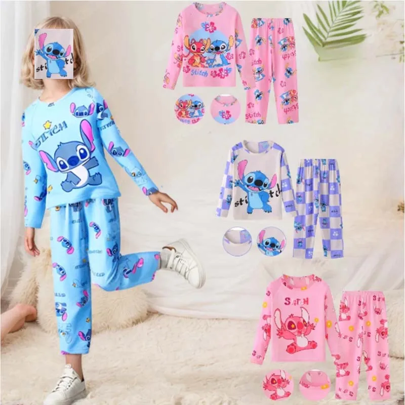 Autumn Winter Full Sleeve Soft Kids Pajamas Lilo & Stitch Boys Girls Sleepwear Kids Girls Homewear Children's Nightwear Pijama