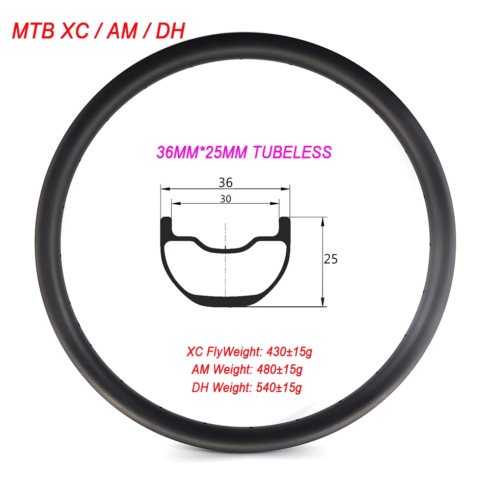 

Carbon Rim 29ER MTB Bike Clincher Tubeless 36mm Width 25mm Depth XC AM DH Downhill Hookless Bicycle Wheel UD 3K 12K Matte Glossy