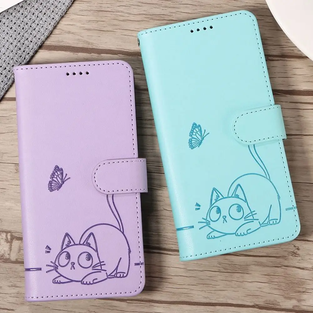 Adorable Cat Design Leather Flip Phone Case