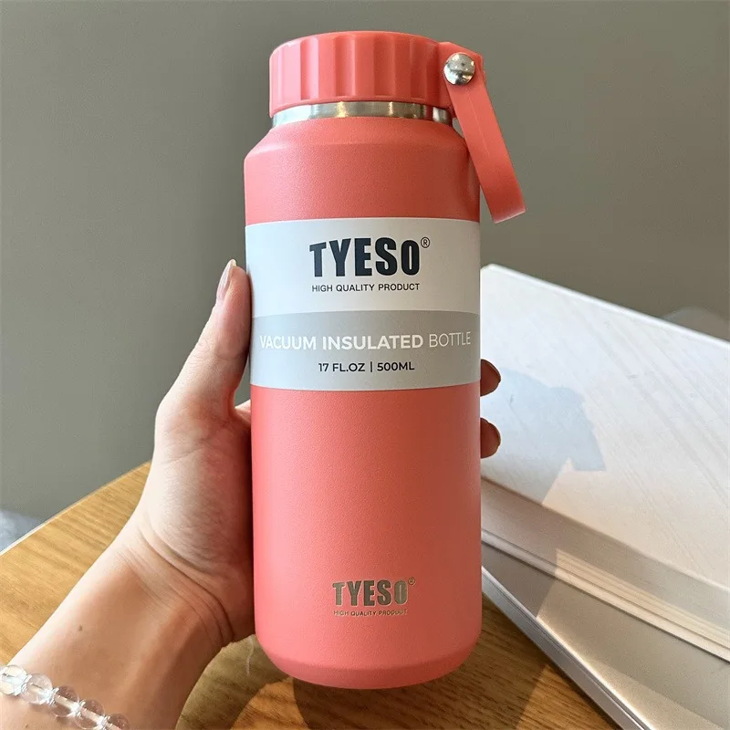 TYESO Stainless Steel Insulated Sports Thermos Cup with Handle - Portable and Durable Thermal Mug for Outdoor Travel (500/710ml)