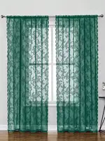 1pc Floral Lace Decorated Door Curtain, Curtains for Living Room, Bedroom, Balcony, Curtains with Rod Pocket 1