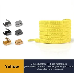 Elastic No - Tie Flat Shoelaces with Metal Lock - 24 Vibrant Colors - 100cm (Yellow)