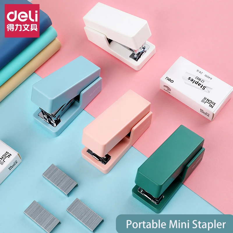 

Delu NIUSIGN Portable Mini Morandi Color Stapler Labor-saving Multi-functional Stapler Office Student Stationery Supplies