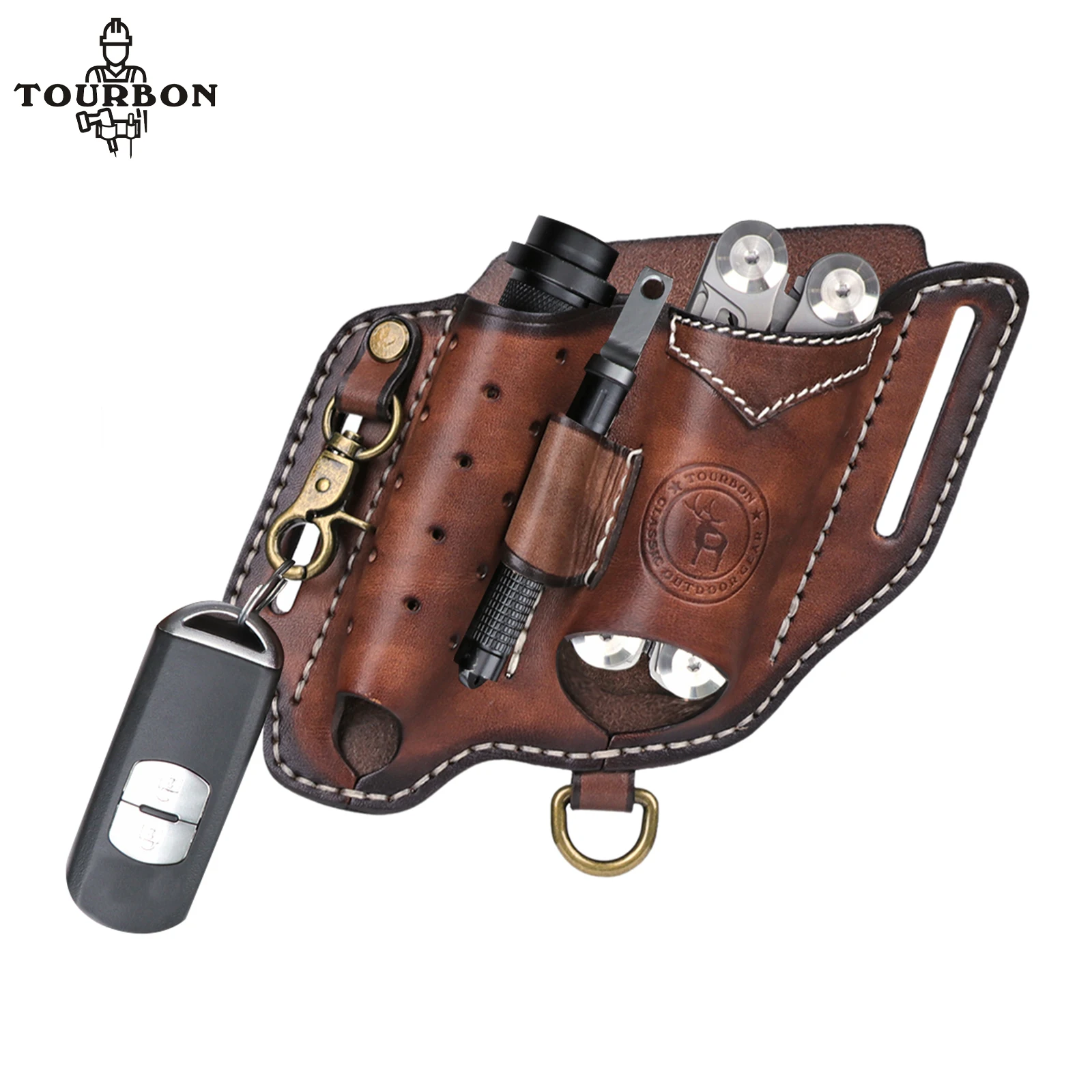 Tourbon Leather EDC Pocket Organizer for Folding Knife Flashlight