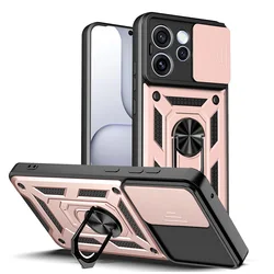 Durable Armor Hybrid Metal Ring Holder Camera Protect Case for OPPO Reno15 F 5G (Rose Gold)