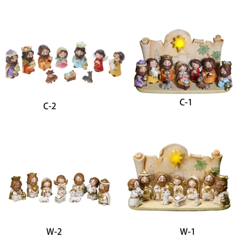 Christmas Manger Decoration Set Miniature Resin Jesus Statue Ornament for Christmas Birthday Holiday Party Decor
