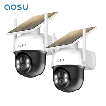 Renewed AOSU 2/4/6/8pcs 3MP Solar Camera 5000mAh Battery Two-way Audio Security Camera Wireless Solar Panel PTZ CCTV Camera 1