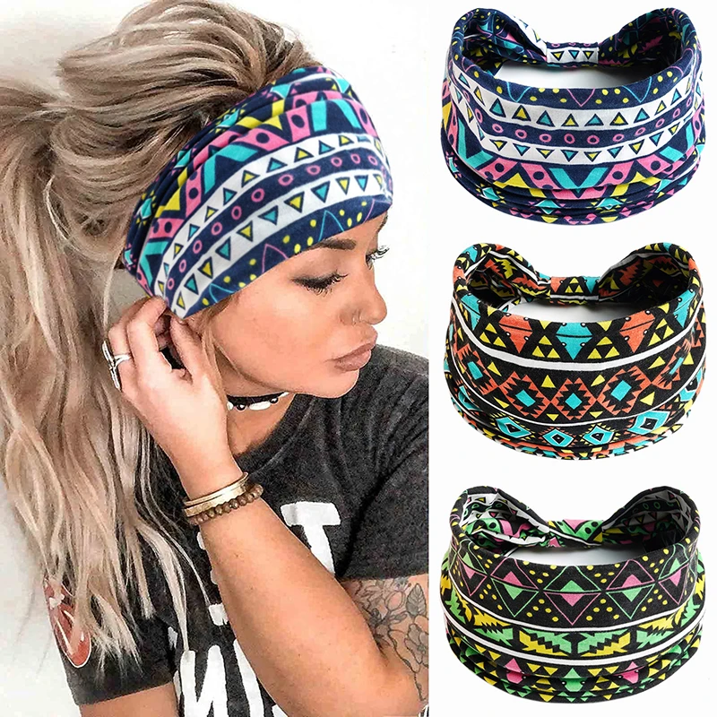 

Wide Headwrap Headbands for Women Boho Knoted Elastic Hair Bands Girls Hair Accessories Yoga Running Travel Print Turban Bandage